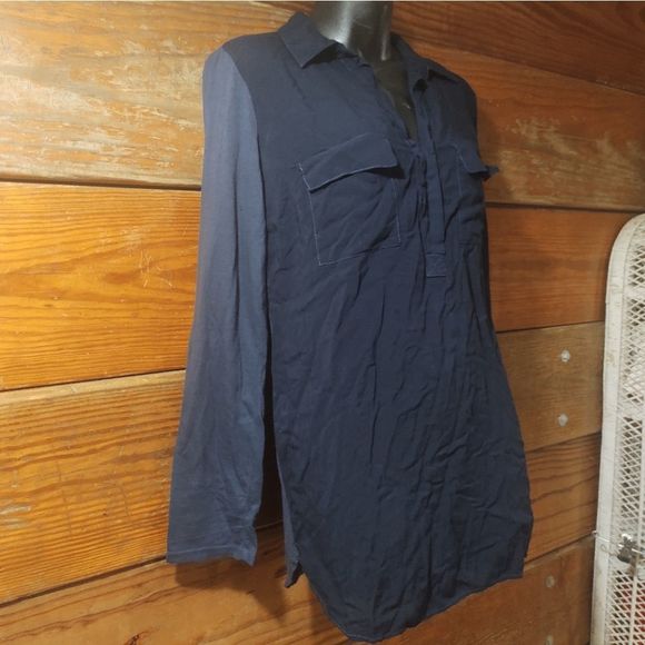 SPLENDID | TWO BLUE TONES COLLARED LONG SLEEVE SHIRT - Picture 1 of 3